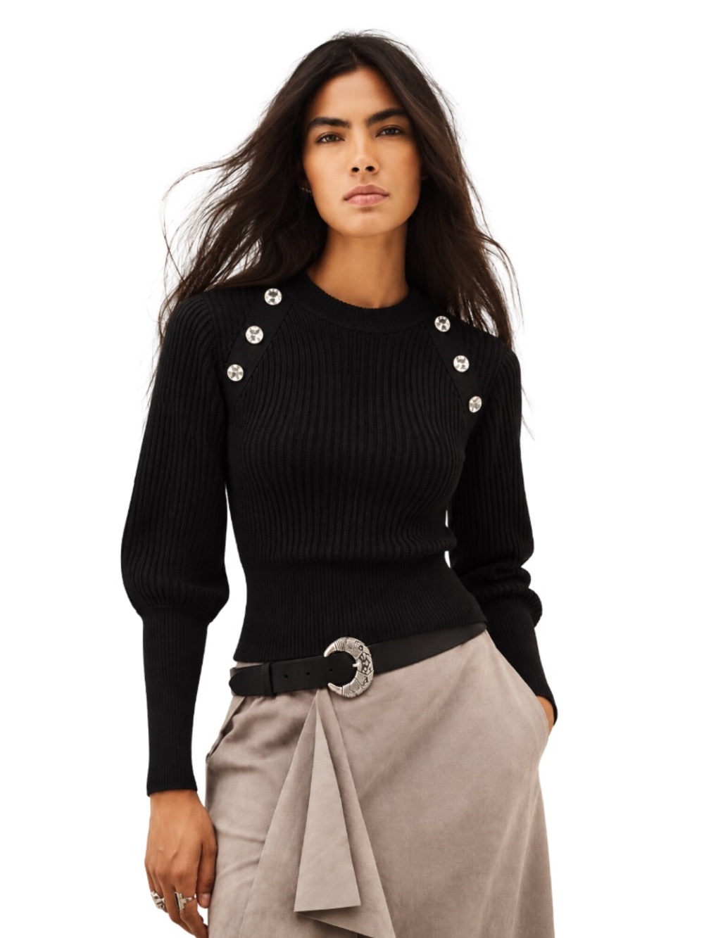 VERONICA BEARD Chase Jewel Button Alpaca Sweater Black Size S